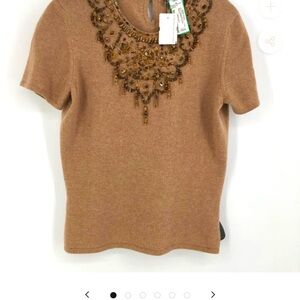 $1900 Oscar De La Renta Embellished Brown Women's Sweater